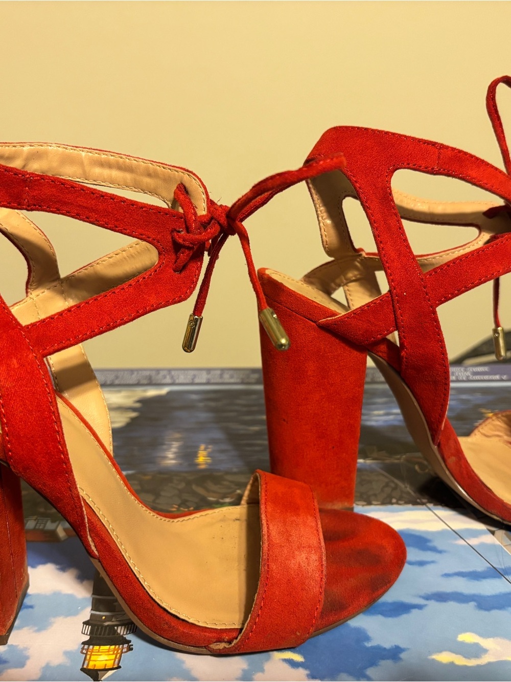 Red Suede Block Heel